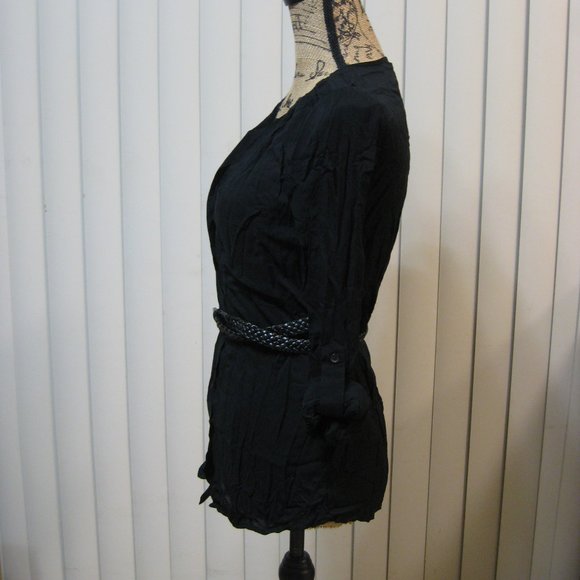NWT Wet Seal black belted button up shirt top XS extra small - Picture 3 of 6